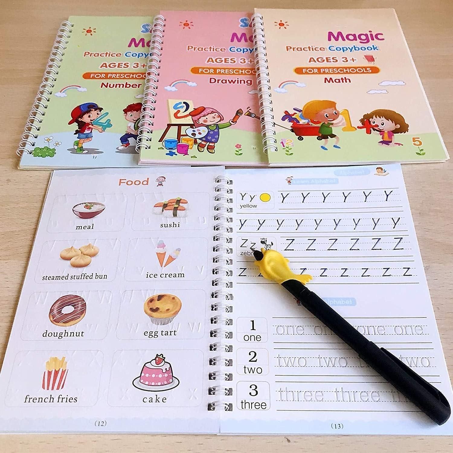 Sank Magic Practice Copybook Set (4 Books + Pen + Grip + 10 Refills)
