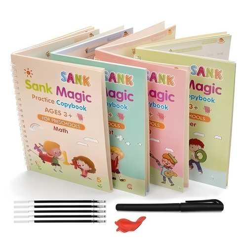 Sank Magic Practice Copybook Set (4 Books + Pen + Grip + 10 Refills)